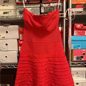 Herve Leger Red Ruched Mini Sundress